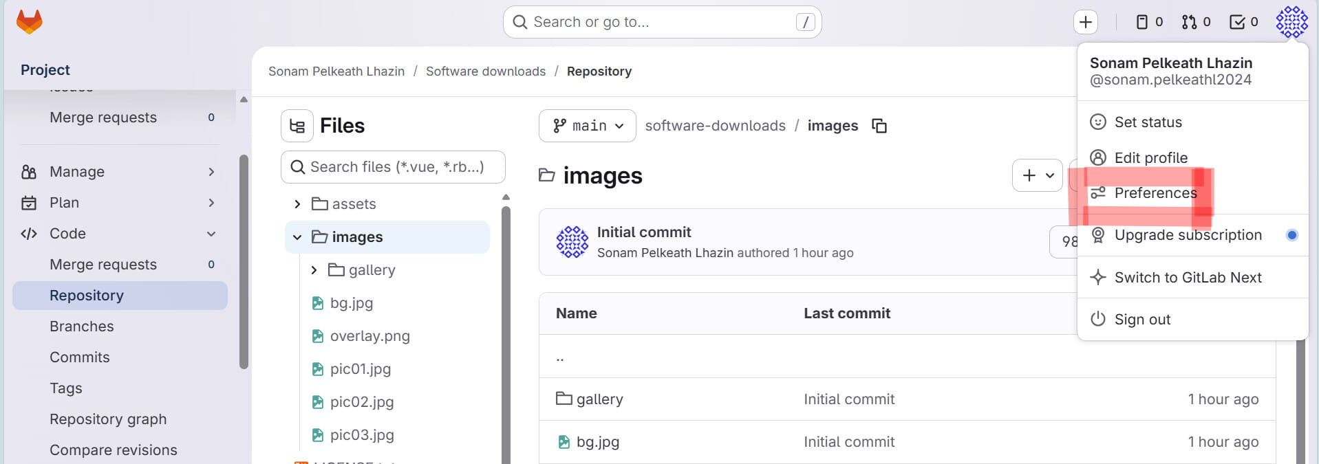 GitLab SSH menu navigation